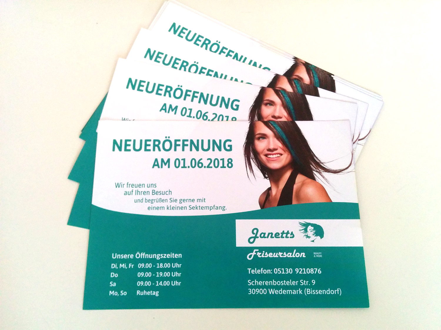 Flyer Janetts Friseursalon Bissendorf Neueroffnung Ernst Media Webdesign Printdesign Marketing